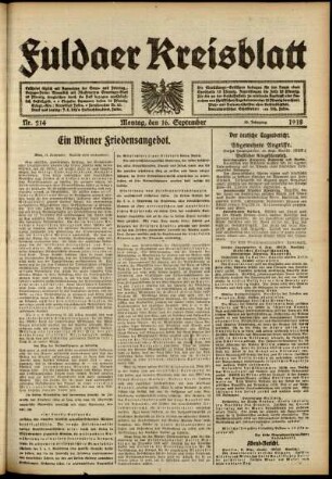 Ausgabe vom Montag, den 16. September 1918.