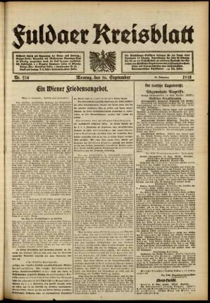 Ausgabe vom Montag, den 16. September 1918.