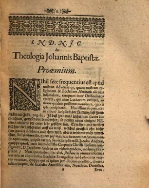 Theologia Johannis Baptistae, ex Matth. III, 2