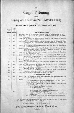 Tages-Ordnung, 8. November 1899