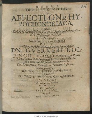 Disputatio Medica De Affectione Hypochondriaca