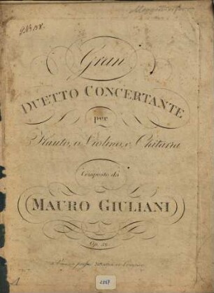 Gran duetto concertante per flauto, o violino, e chitarra : op. 52