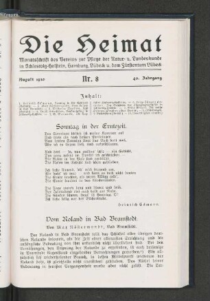 August 1930, Nr. 8, 40. Jahrgang