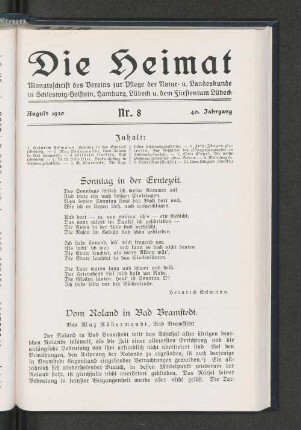 August 1930, Nr. 8, 40. Jahrgang