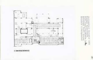 Thermen Rankestraße, Berlin-Charlottenburg (Diplomarbeit bei Willy Kreuer): Grundriss 2. Obergeschoss