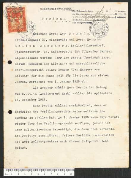 Vertrag zwischen Leo Perutz und Heinrich Bolten-Baeckers