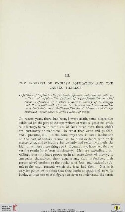 III. The progress of English population and the causes thereof