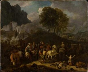 Soldaten ziehen nach der Plünderung einer Stadt ab
