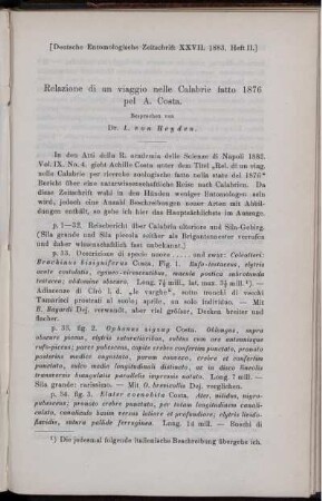 Relazione di un viaggio nelle Calabrie fatto 1876 pel A. Costa.