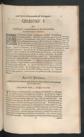 Quaestio I. De Existentia, cognoscibilitate & convenientia Incarnationis Verbi Divini.