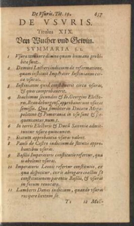 De Usuris. Titulus XIX. Von Wucher und Gewin.