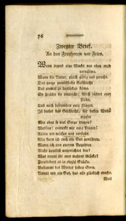 Zweyter Brief. An den Freyherrn von Fries