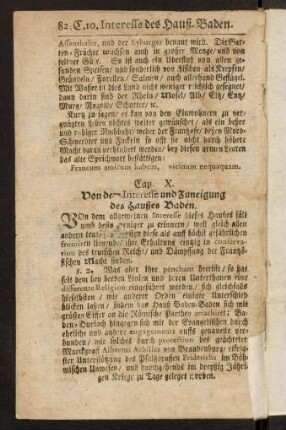 82, Cap. X. Von dem Interesse und Zuneigung des Haußes Baden