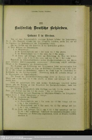 III. Behördenverzeichnis : III. Kaiserlich Deutsche Behörden