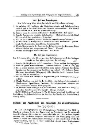 Beiträge zur Psychologie und Pädagogik des Jugendwanderns
