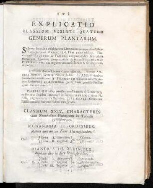 Explicatio Classium Viginti Quatuor Generum Plantarum.