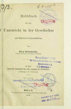 Teil 2: Deutsche Geschichte bis zum Ausgang des Mittelalters : (Lehraufgabe der Untertertia)