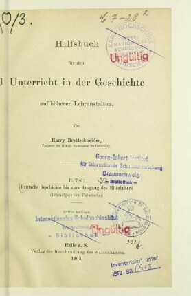 Teil 2: Deutsche Geschichte bis zum Ausgang des Mittelalters : (Lehraufgabe der Untertertia)