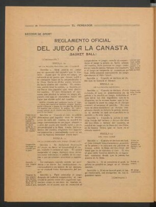 Reglamento oficial del juego a la canasta (basket ball) - (Continuación) : Sección de sport