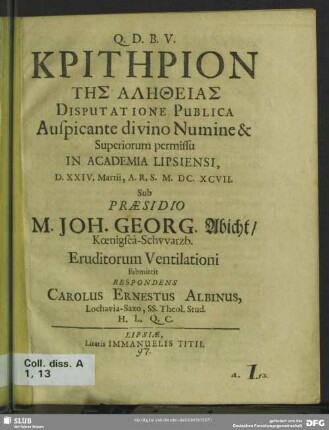 Kritērion tēs alētheias disputatione publica