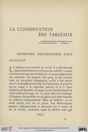 La conservation des tableaux