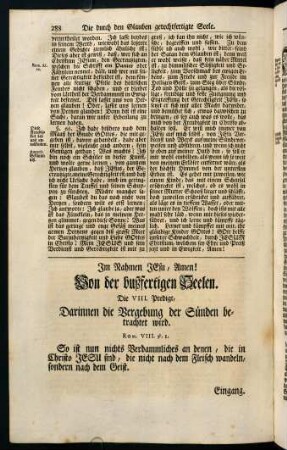 288-315, Die VIII. Predigt, Darinnen die Vergebung der Sünden betrachtet wird.