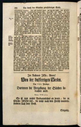288-315, Die VIII. Predigt, Darinnen die Vergebung der Sünden betrachtet wird.