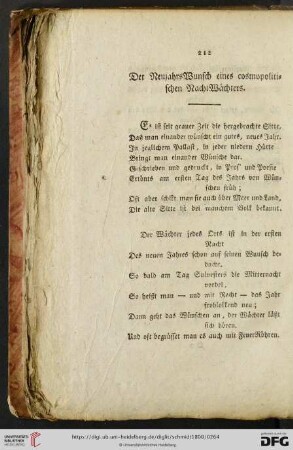 Der NeujahrsWunsch eines cosmopolitischen NachtWaechters