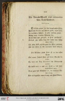 Der NeujahrsWunsch eines cosmopolitischen NachtWaechters
