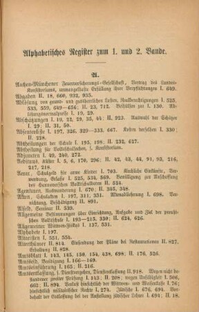 Alphabetisches Register zum 1. und 2. Bande