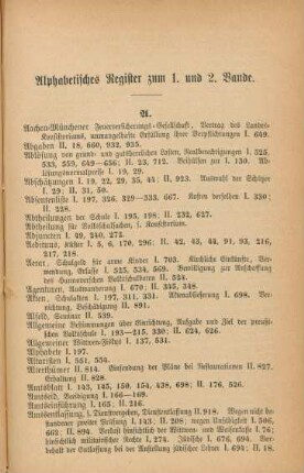 Alphabetisches Register zum 1. und 2. Bande