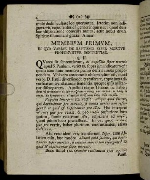 Membrum Primum, In Quo Variae De Baptismo Super Mortuis Proponuntur Sententiae.