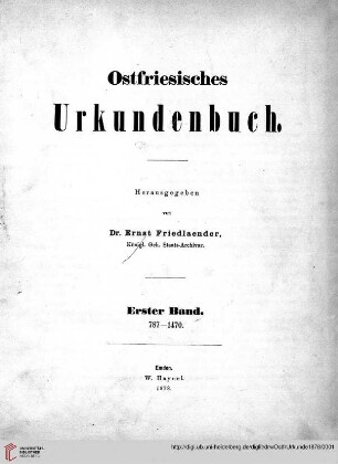 Band 1: Ostfriesisches Urkundenbuch: 787 - 1470