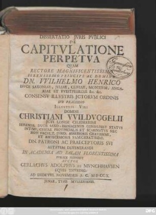 Dissertatio Jvris Pvblici De Capitvlatione Perpetva