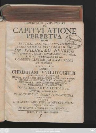 Dissertatio Jvris Pvblici De Capitvlatione Perpetva