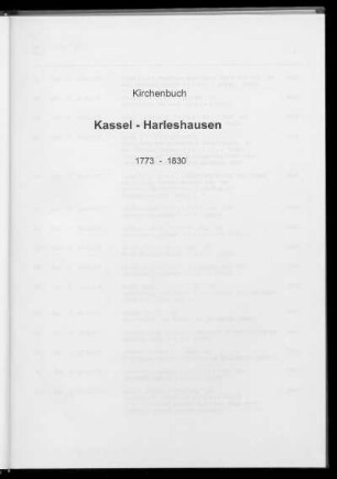 Kirchenbuch Kassel - Harleshausen 1773 - 1830