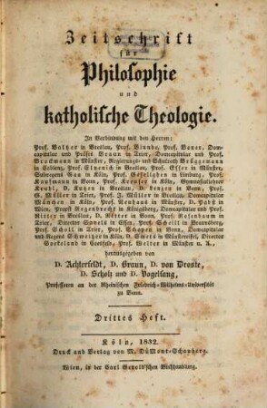 Zeitschrift für Philosophie und katholische Theologie. 3/4, 3/4. 1832