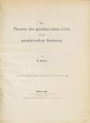 Zur Theorie der geodätischen Linie und des geodätischen Dreiecks