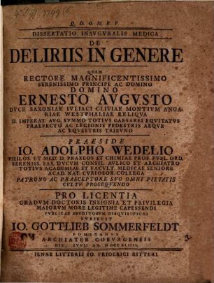 Dissertatio inavgvralis medica de deliriis in genere