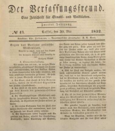 № 43. Cassel, den 30. Mai 1832.
