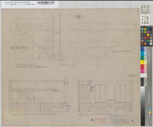 Wiederaufbau des Empfangsgebäudes [Bahnhof] Oberhausen-Sterkrade, Blatt~41: Innenausbau Gaststätte: Ansichten, Details, M.~1:20 und M.~1:1 Hge, Sknr.: 2, Fanr.: 7, Bunr.: 50