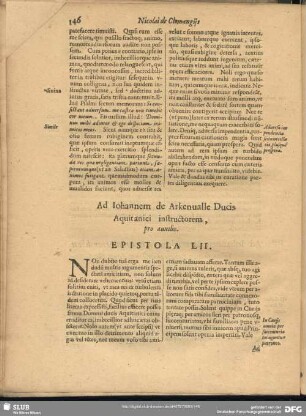 Ad Johannem de Arkenualle Ducis Aquitanici instructorem, pro auxilio. Epistola LII.