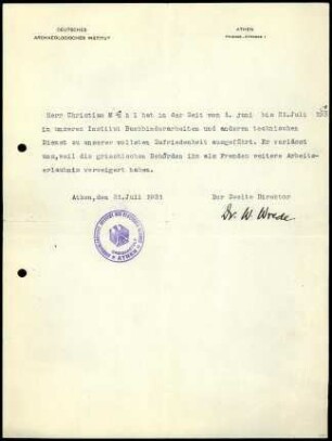 Anlage I. Zeugnis C. Mühl