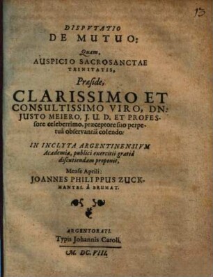 Dispvtatio De Mutuo