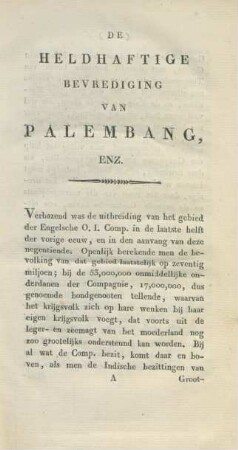 Heldhaftige bevrediging van Palembang, Enz.