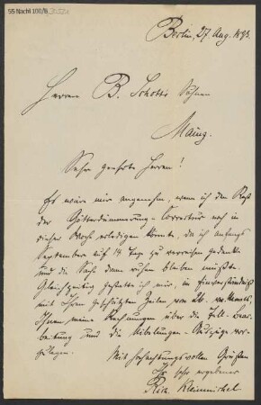 Brief an B. Schott's Söhne : 27.08.1893