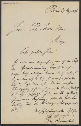 Brief an B. Schott's Söhne : 27.08.1893
