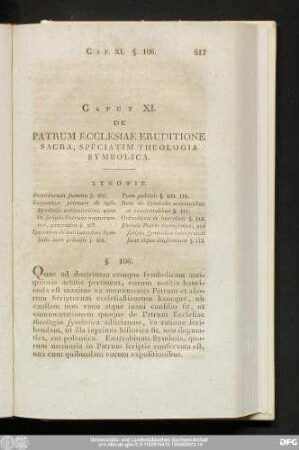Caput XI. De Patrum Ecclesiae Eruditione Sacra, Speciatim Theologia Symbolica.