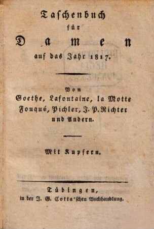 Taschenbuch für Damen : auf das Jahr .., 1817