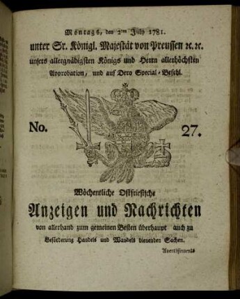 No. 27. Montags, den 2ten July 1781.